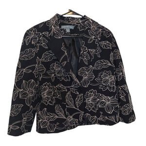 Josephine Chaus embroidered black white blazer size 8 floral